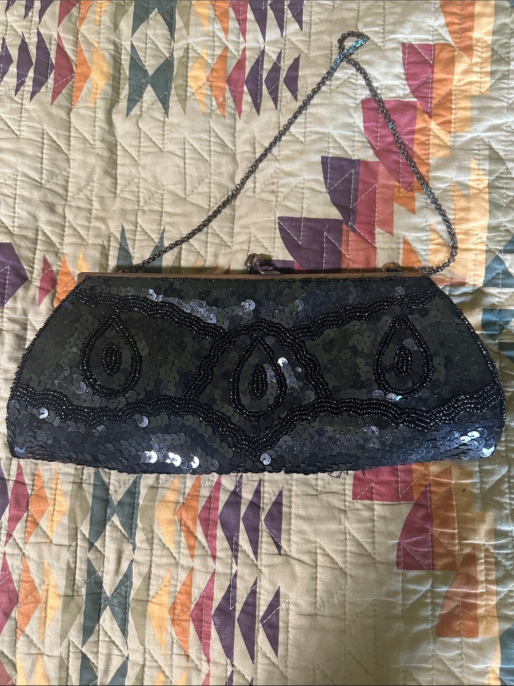 Vintage Sequin Evening Clutch with Chain Strap